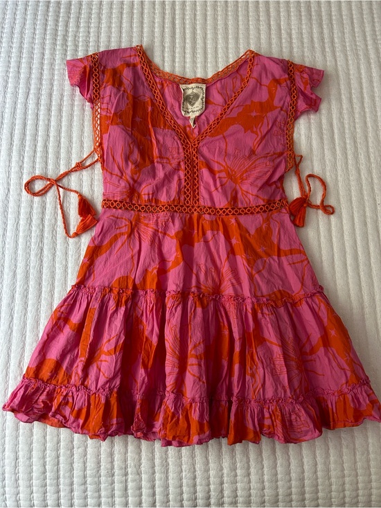 Z&L Dresses & Skirts - Pink & Orange Floral Tiered Summer Dress Cover Up